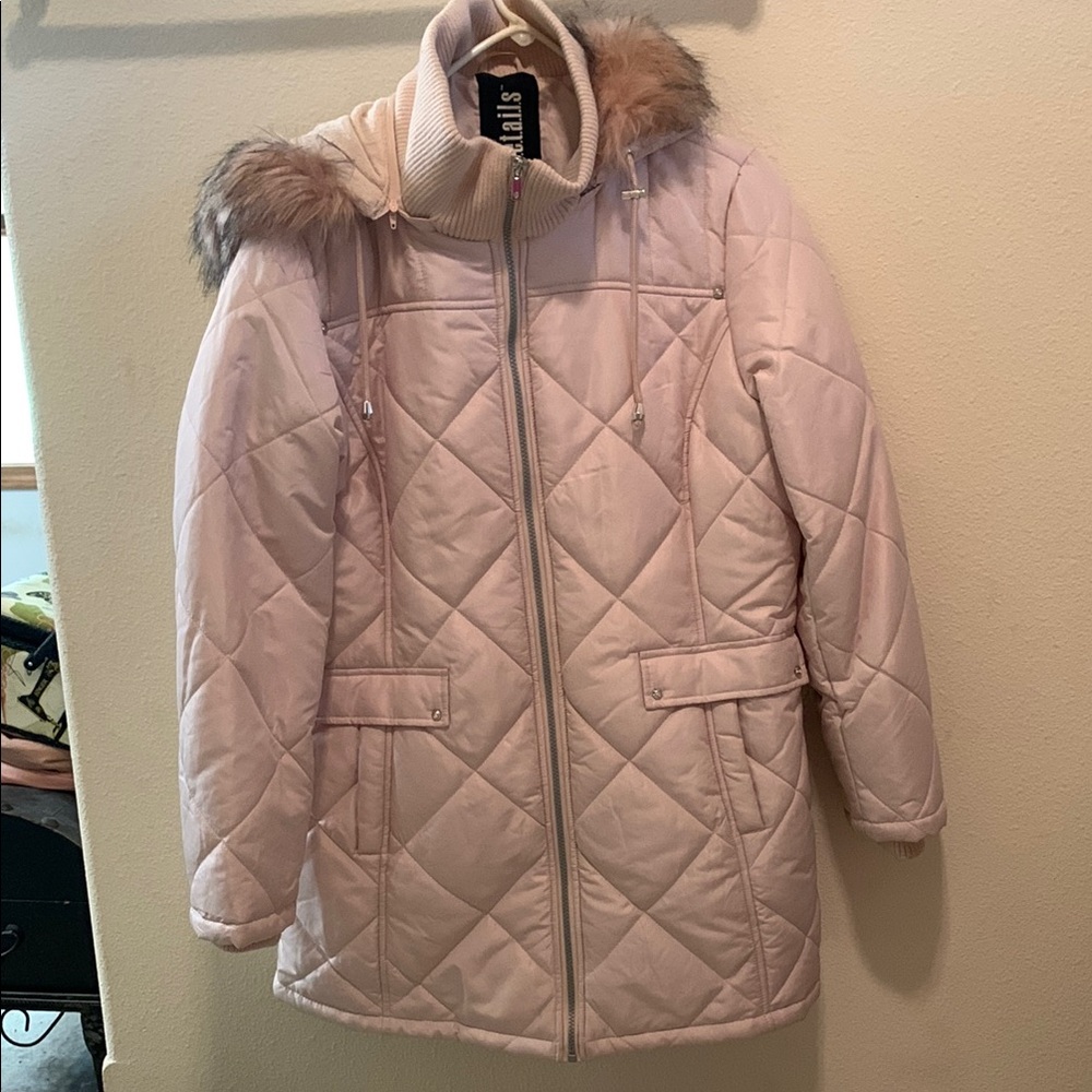 Women's Quilted Pink Jacket with Faux Fur Trim